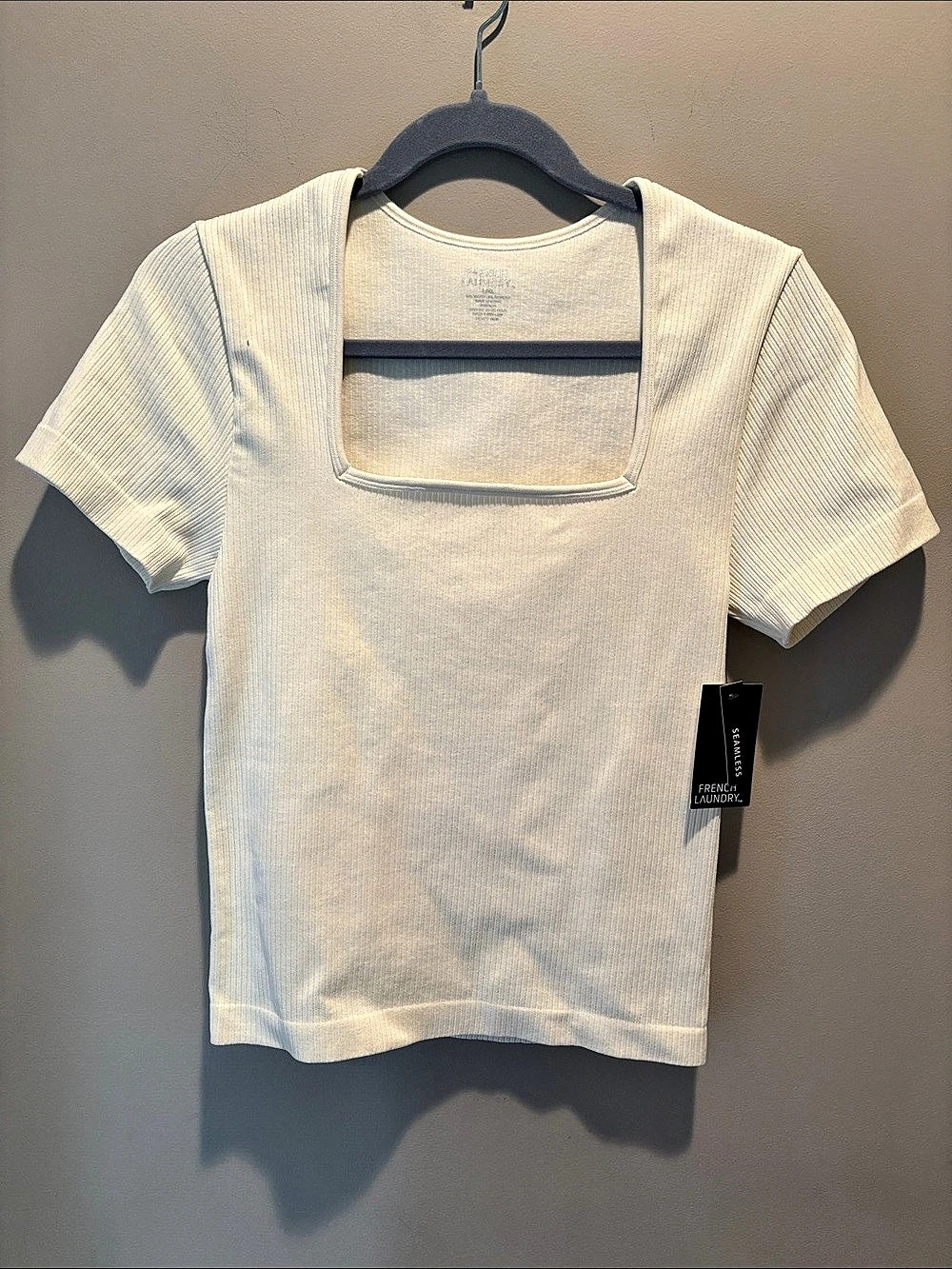 French Laundry Ribbed Square Neck Top in Ivory Size Large NWT
